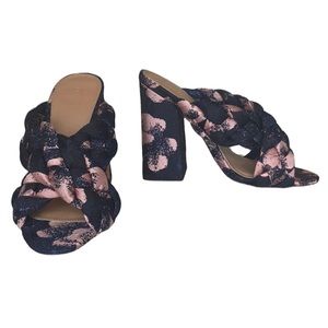 asos Braided Fabric Chunky Block Heel Mule Sandals Blue and Pink Size UK 5 US 7